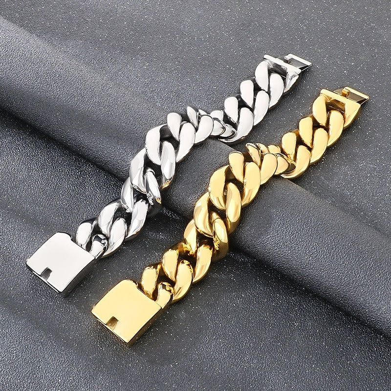 Kemstone Titanium Steel Cuban Chain Bracelet for Men – 25mm High Polish KB204399-KJX