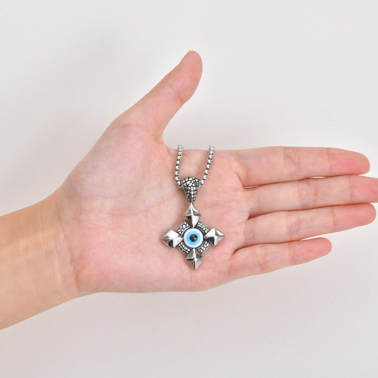 Kemstone Stainless Steel Gothic Cross Pendant Necklace for Men Blue Eye Detail PN-2412