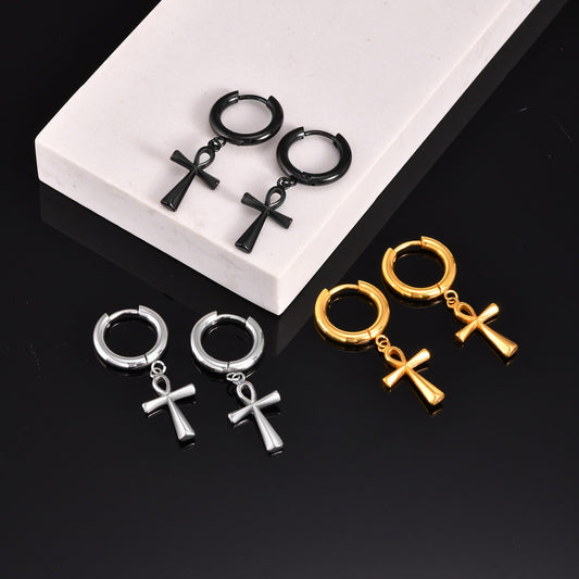 Pendientes de cruz de acero inoxidable Kemstone con diseño minimalista para hombre ES-335 