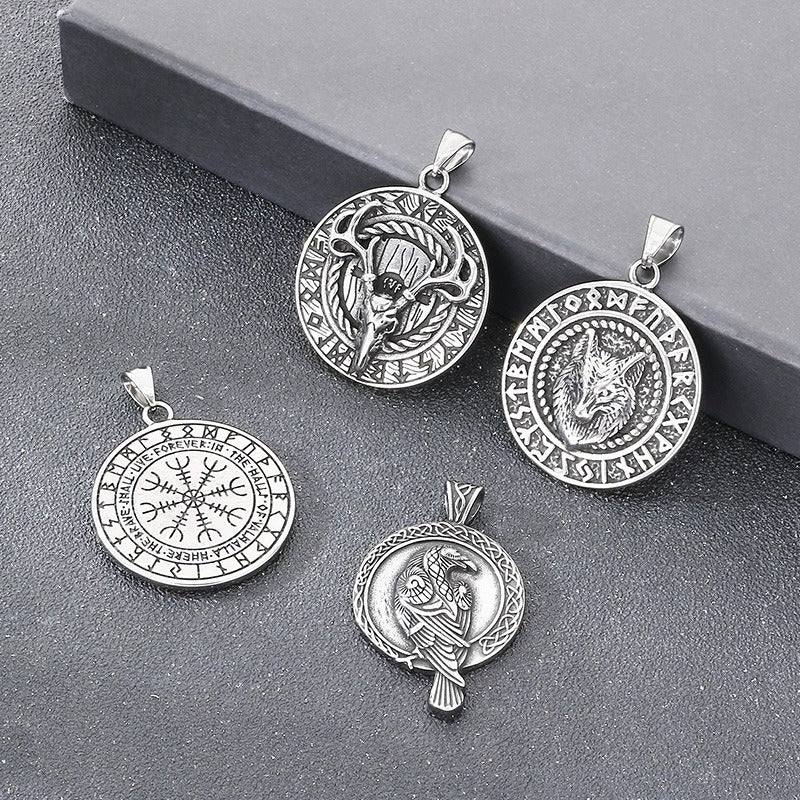 Kemstone Titanium Steel Viking Rune Disc Pendant Necklace for Men KP117021-LU