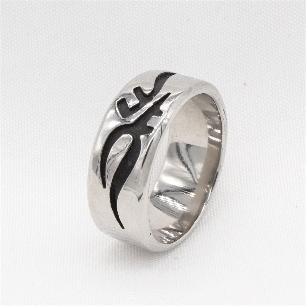 Vintage Gothic Totem Titanium Steel Ring for Men – 8mm Silver | Kemstone R1791