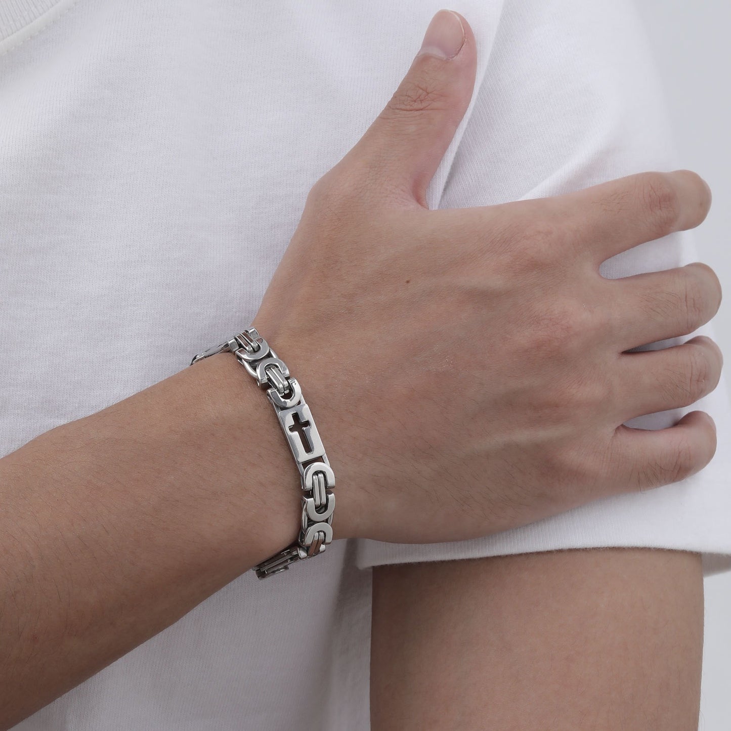 Kemstone Men’s Titanium Steel Byzantine Cross Bracelet – Punk Hip Hop Jewelry BR-2214