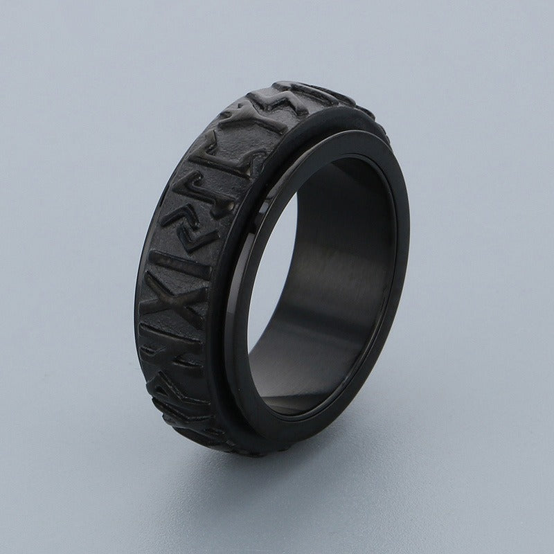 Kemstone Viking Rune Spinner Ring – Titanium Steel Nordic Band for Men | Gothic Punk Street Style KR110119-K