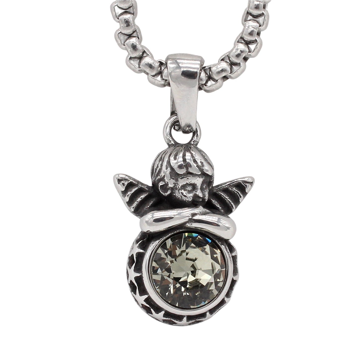 Kemstone Titanium Steel Cherub Pendant Necklace for Men & Women Vintage Stone Charm P1456