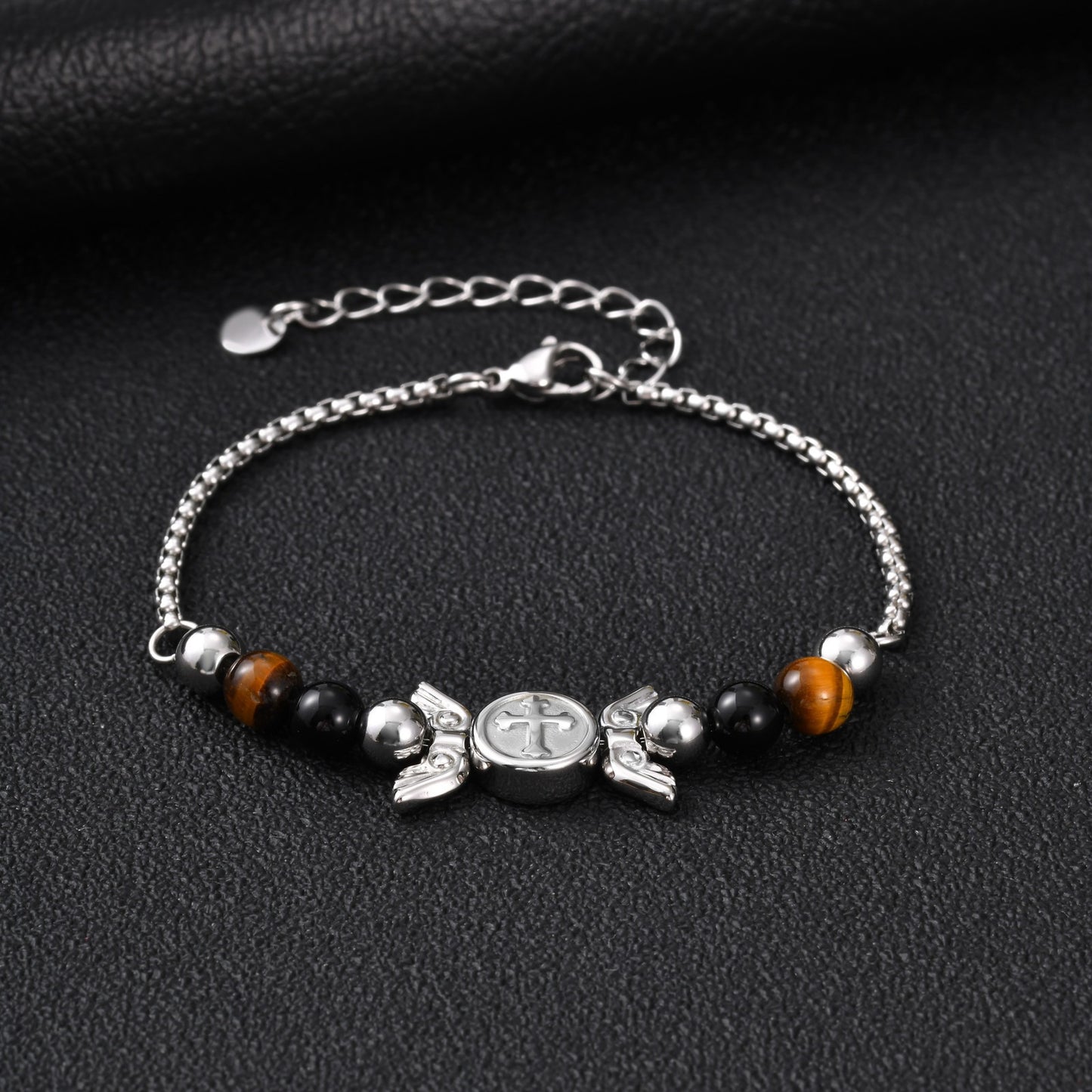 Kemstone Winged Emblem Tiger Eye Bracelet for Men Stainless Steel BR-3042