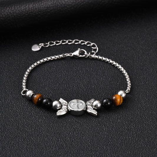 Kemstone Winged Emblem Tiger Eye Bracelet for Men Stainless Steel BR-3042