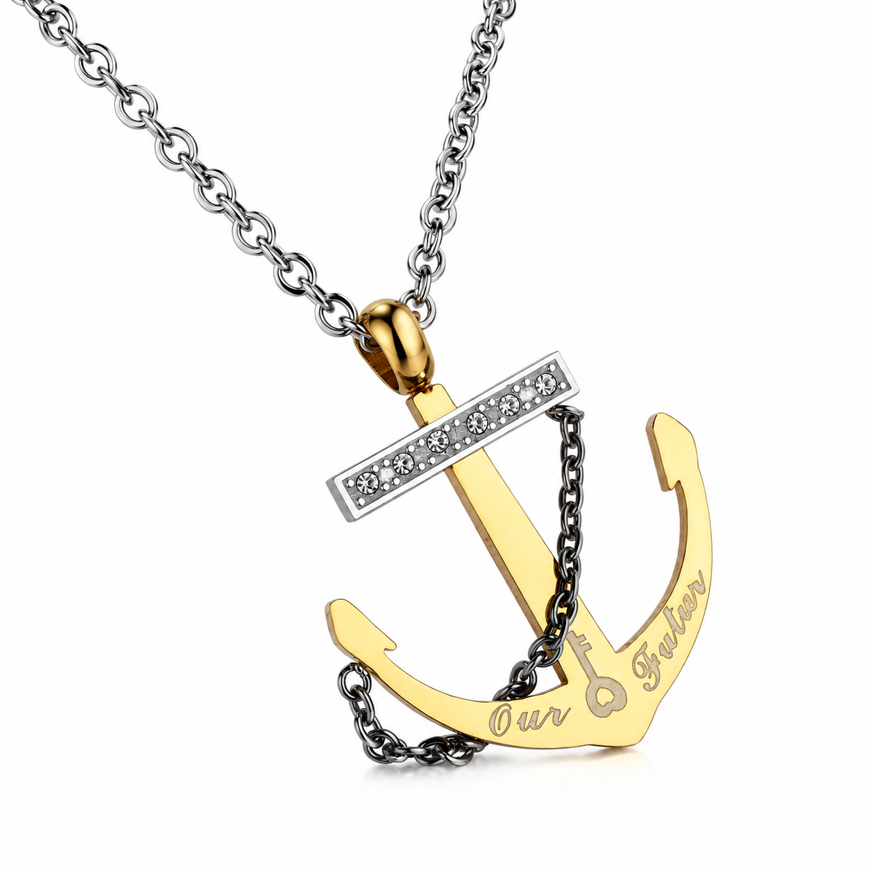 Kemstone Anchor Pendant Necklace for Men Titanium Steel Two Tone Detail TN0119