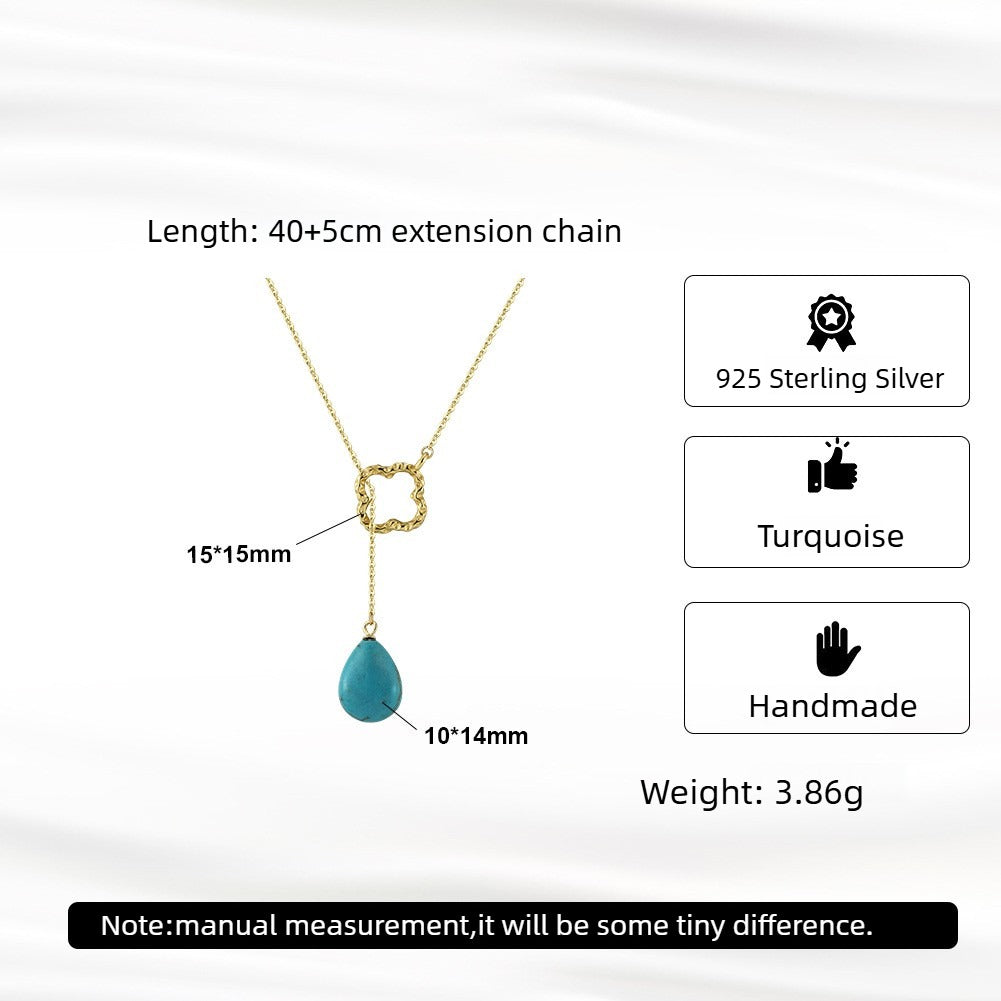 Kemstone 925 Sterling Silver Turquoise Necklace for Women Clover Drop Pendant GMN47