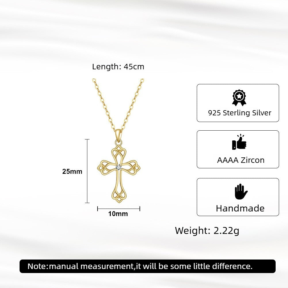Kemstone 925 Sterling Silver Celtic Knot Cross Necklace for Women Cubic Zirconia Pendant Gold Silver APN42