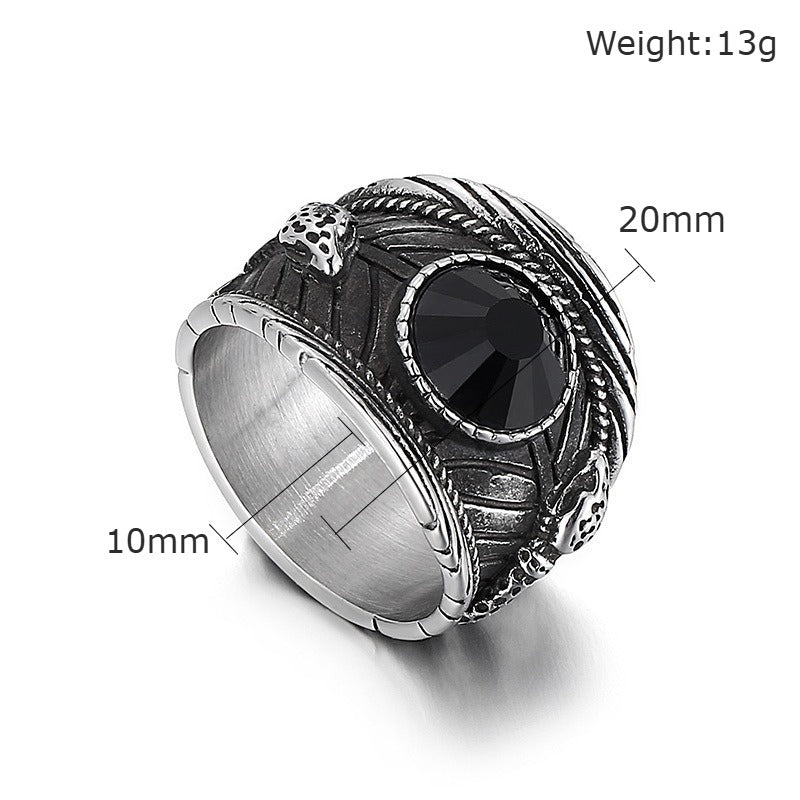 Kemstone Titanium Steel Snake Ring – Crystal Inlay Punk Style for Men KR101856-KFC