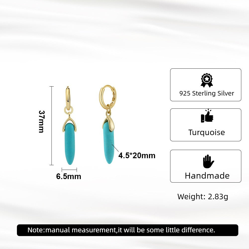 Kemstone 925 Sterling Silver Turquoise Spike Earrings for Women Vintage Drop Hoop GME44