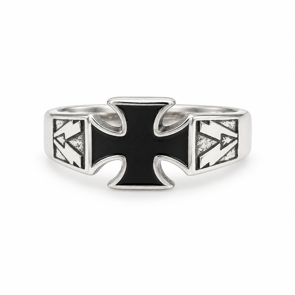 Kemstone Black Cross Ring for Men Titanium Steel Vintage Engraved R1823