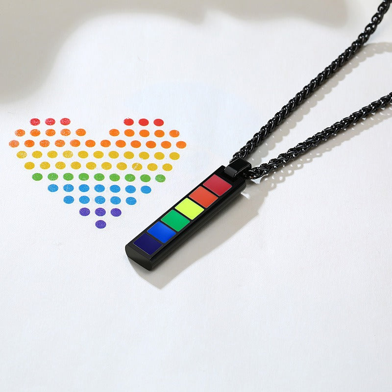 Kemstone Color Block Bar Pendant Necklace Stainless Steel Rectangle Design for Men PPN-004