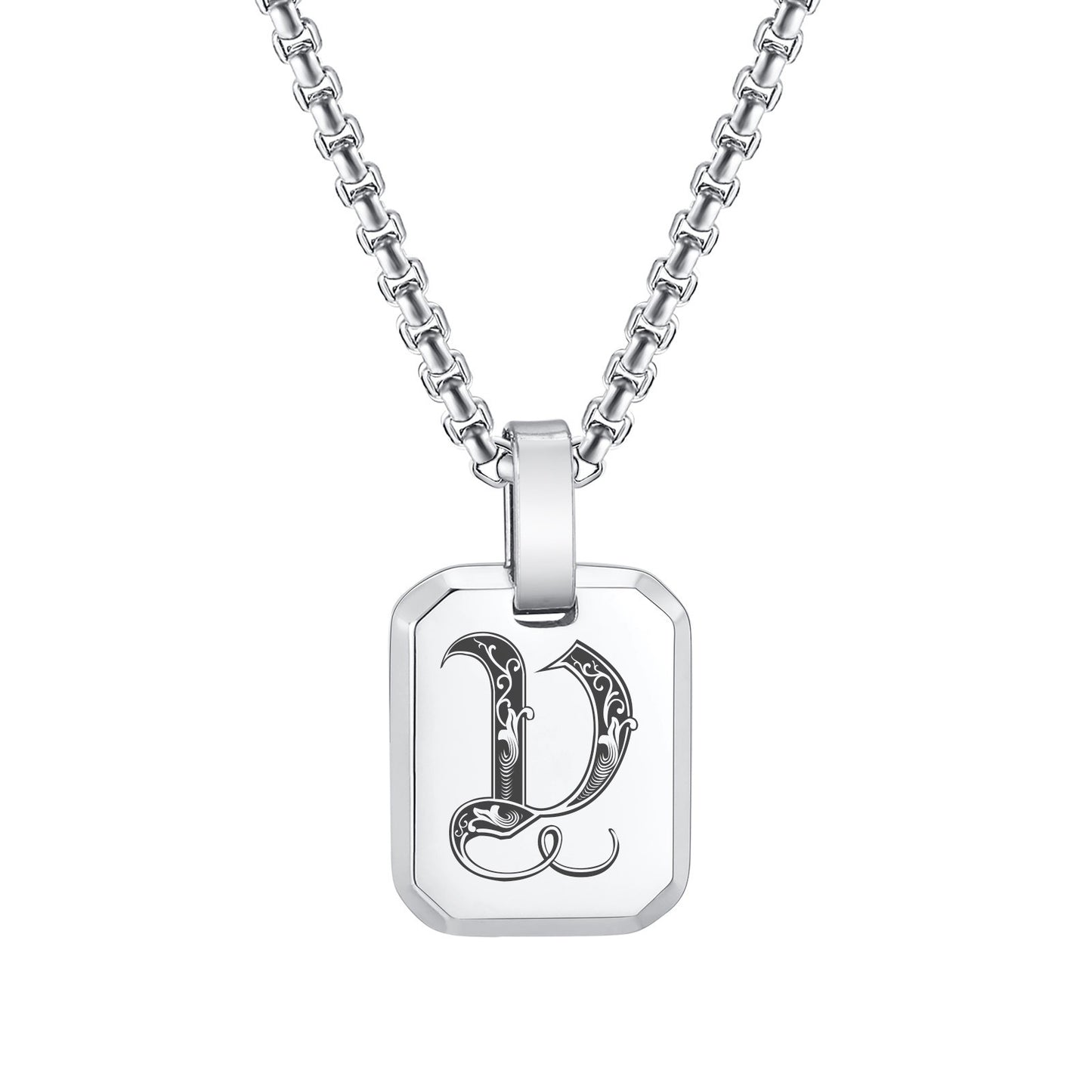 Kemston Initial Letter Pendant Necklace for Men Stainless Steel Tag Design PN-1925