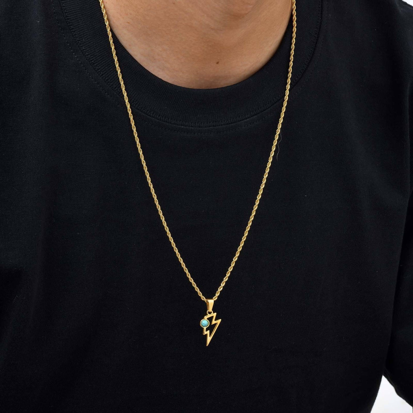 Kemstone Men’s Stainless Steel Lightning Pendant Necklace – Natural Stone Jewelry PN-2202
