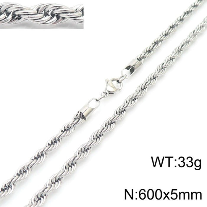 Kemstone Titanium Steel Twisted Rope Chain Necklace - Layering Necklace for Hiphop Rock Minimalist Jewelry, Stainless Steel Textured Collarbone Accessories KN228814-Z