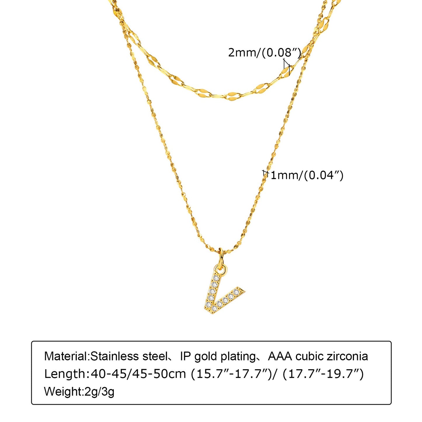 Collar de acero inoxidable Kemstone con 26 letras, cadena de estrellas y circonitas (2 piezas, verano, NC-1325G)