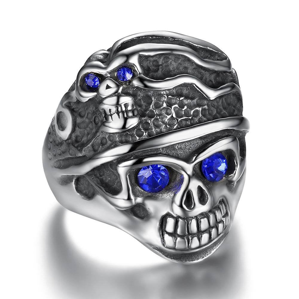 Kemstone Blue Stone Skull Ring for Men 316 Stainless Steel TR0067