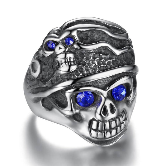Kemstone Blue Stone Skull Ring for Men 316 Stainless Steel TR0067