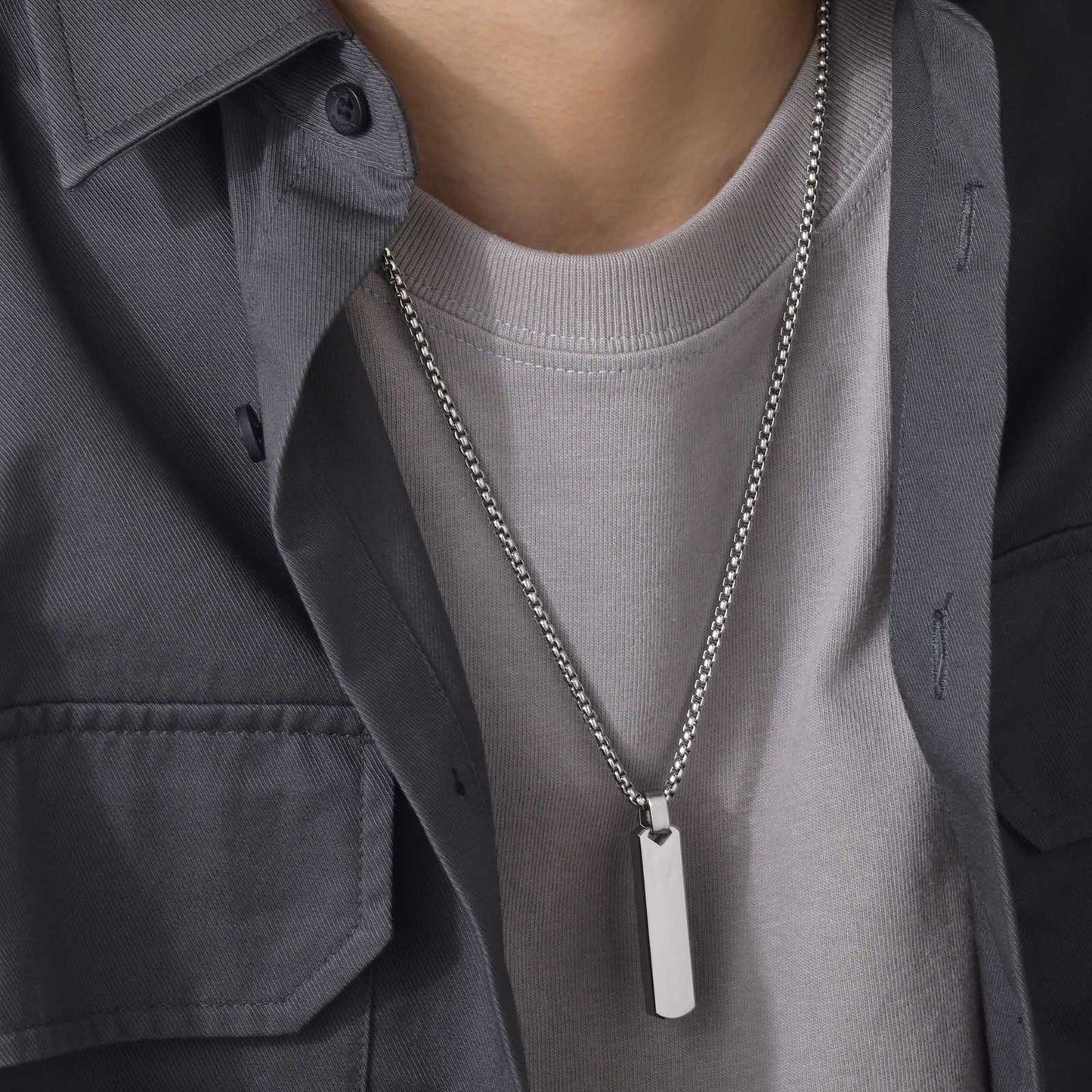 Collar con colgante de barra geométrica minimalista de acero inoxidable personalizable Kemstone - Joyería unisex personalizada para uso diario y regalos PN-1676