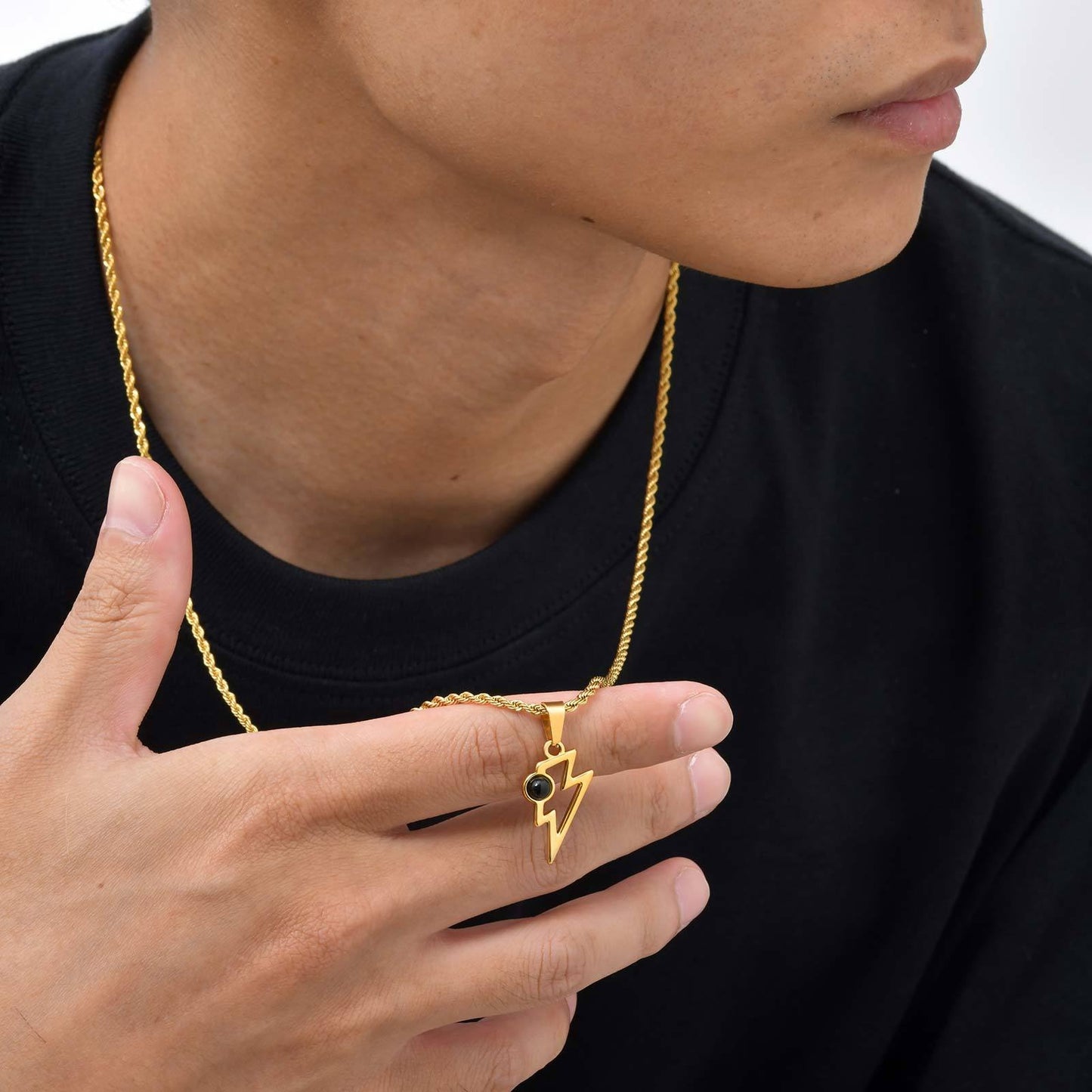 Kemstone Men’s Stainless Steel Lightning Pendant Necklace – Natural Stone Jewelry PN-2202