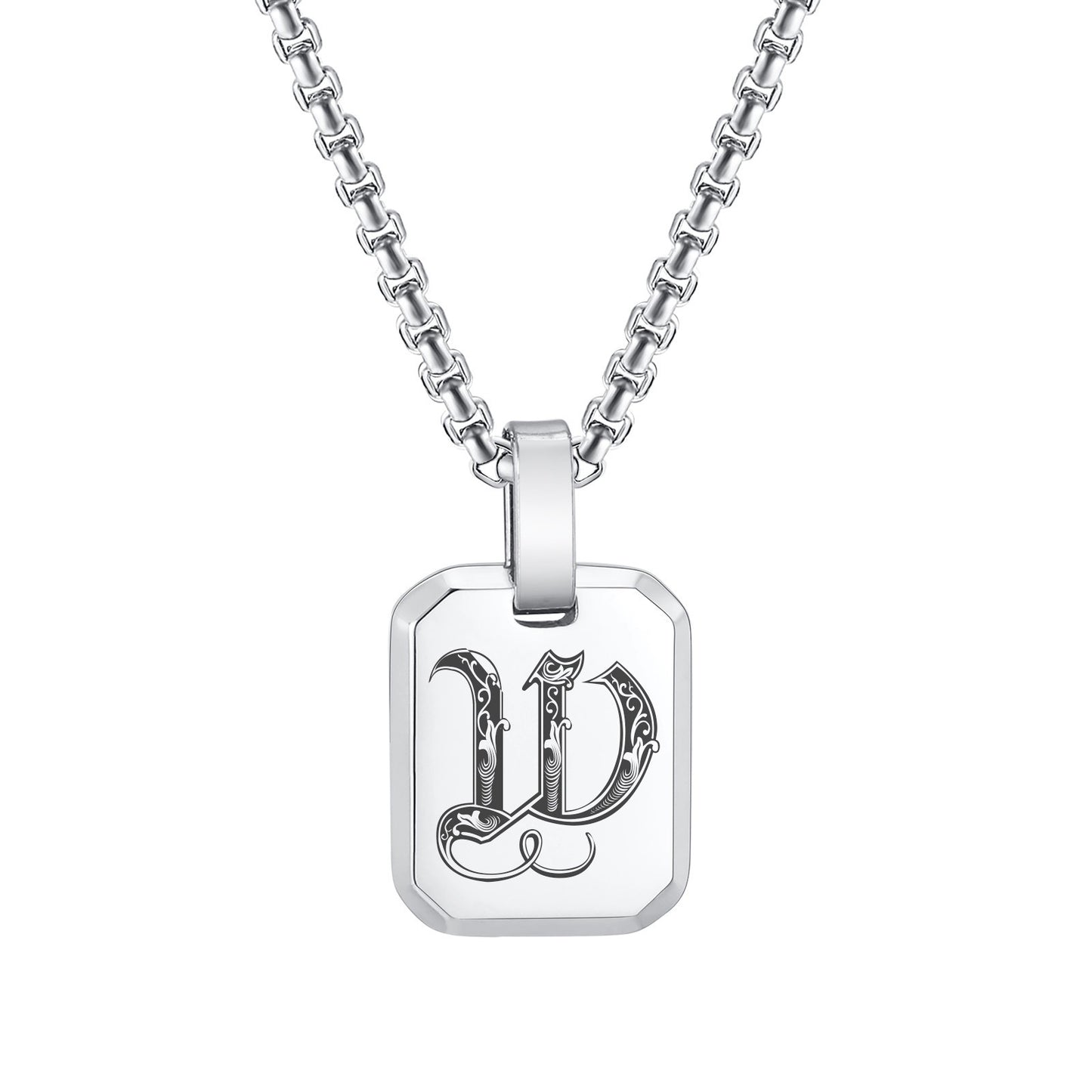 Kemston Initial Letter Pendant Necklace for Men Stainless Steel Tag Design PN-1925