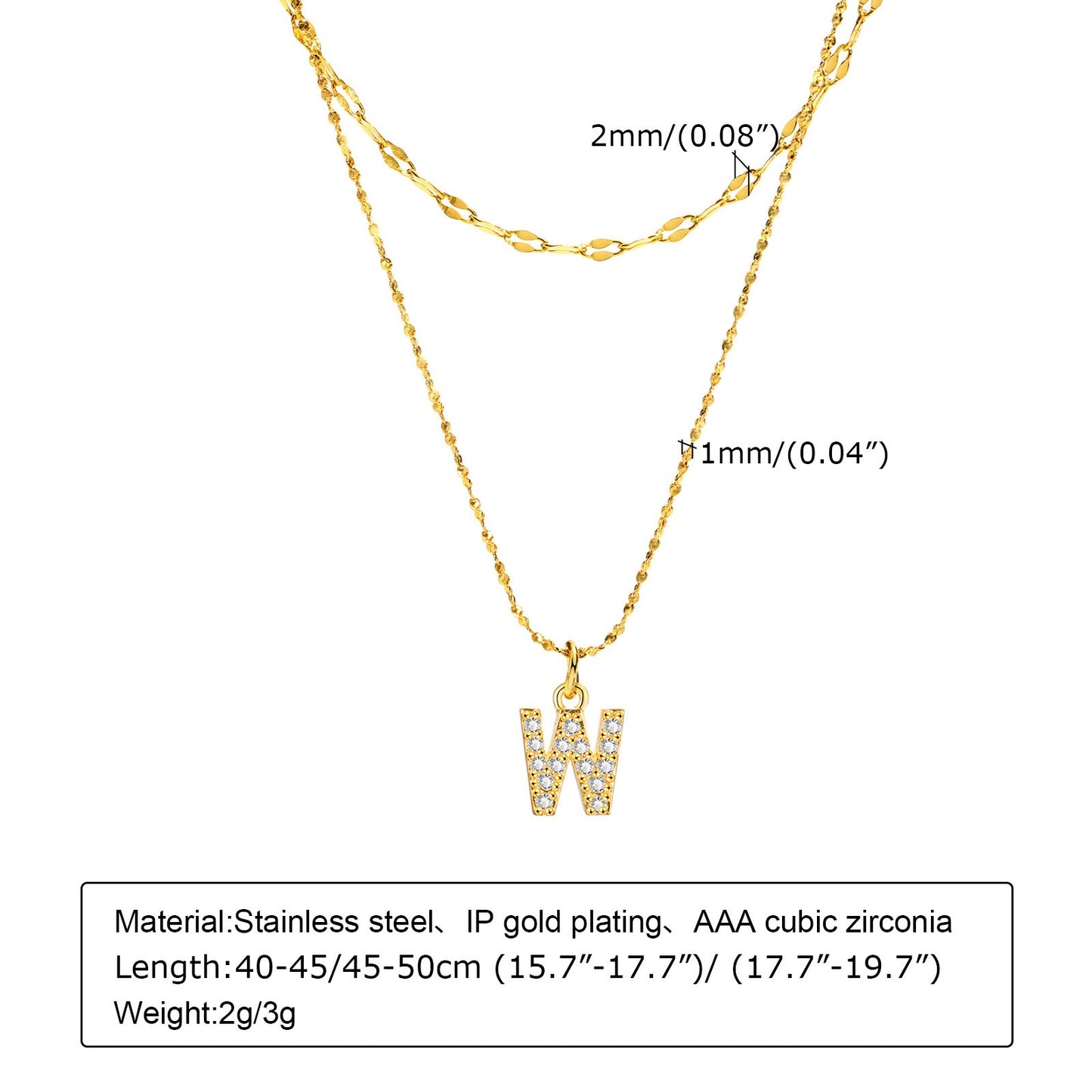 Collar de acero inoxidable Kemstone con 26 letras, cadena de estrellas y circonitas (2 piezas, verano, NC-1325G)