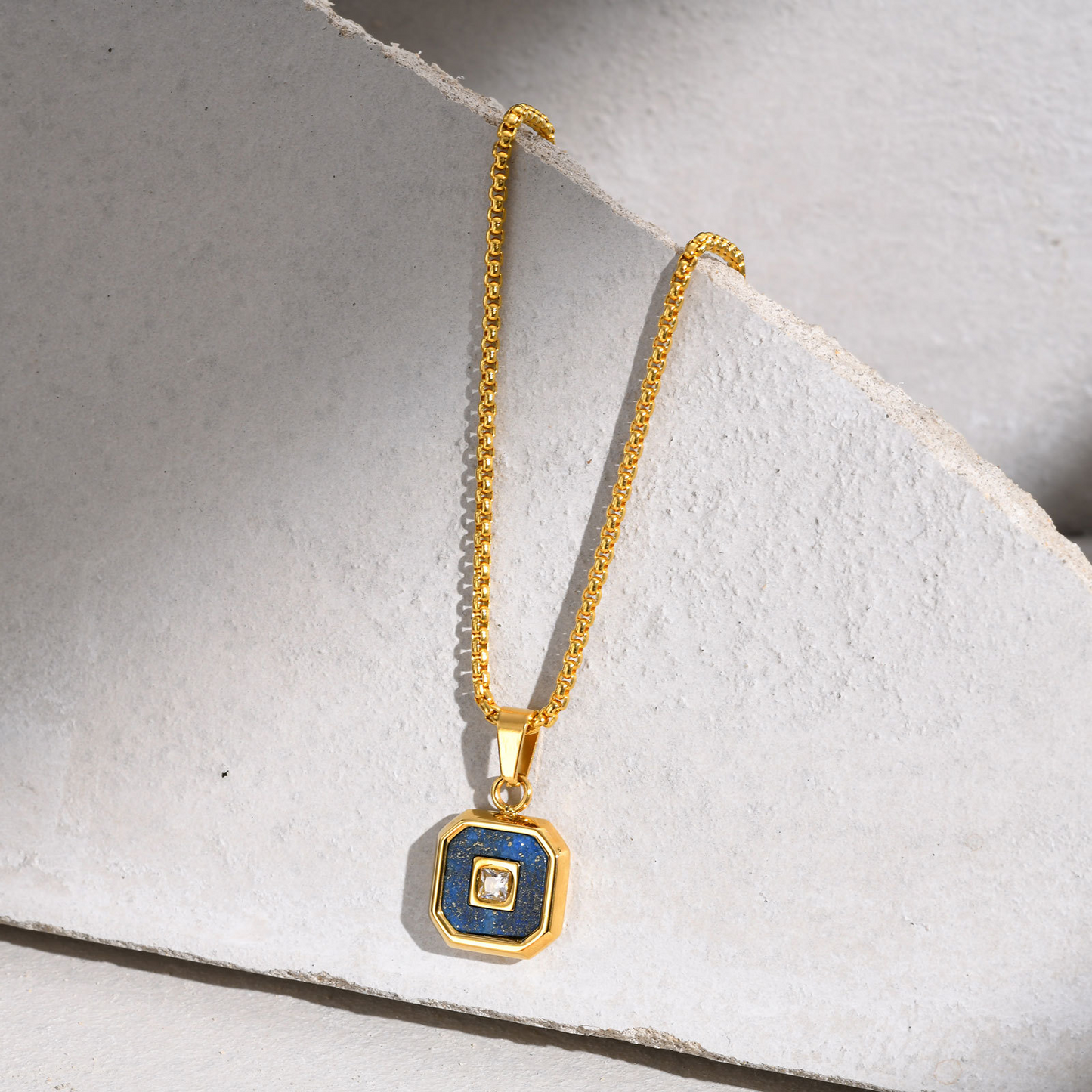 Kemstone Men’s Stainless Steel Lapis Lazuli Cubic Zirconia Pendant Necklace – Gold Silver Black PN-2074