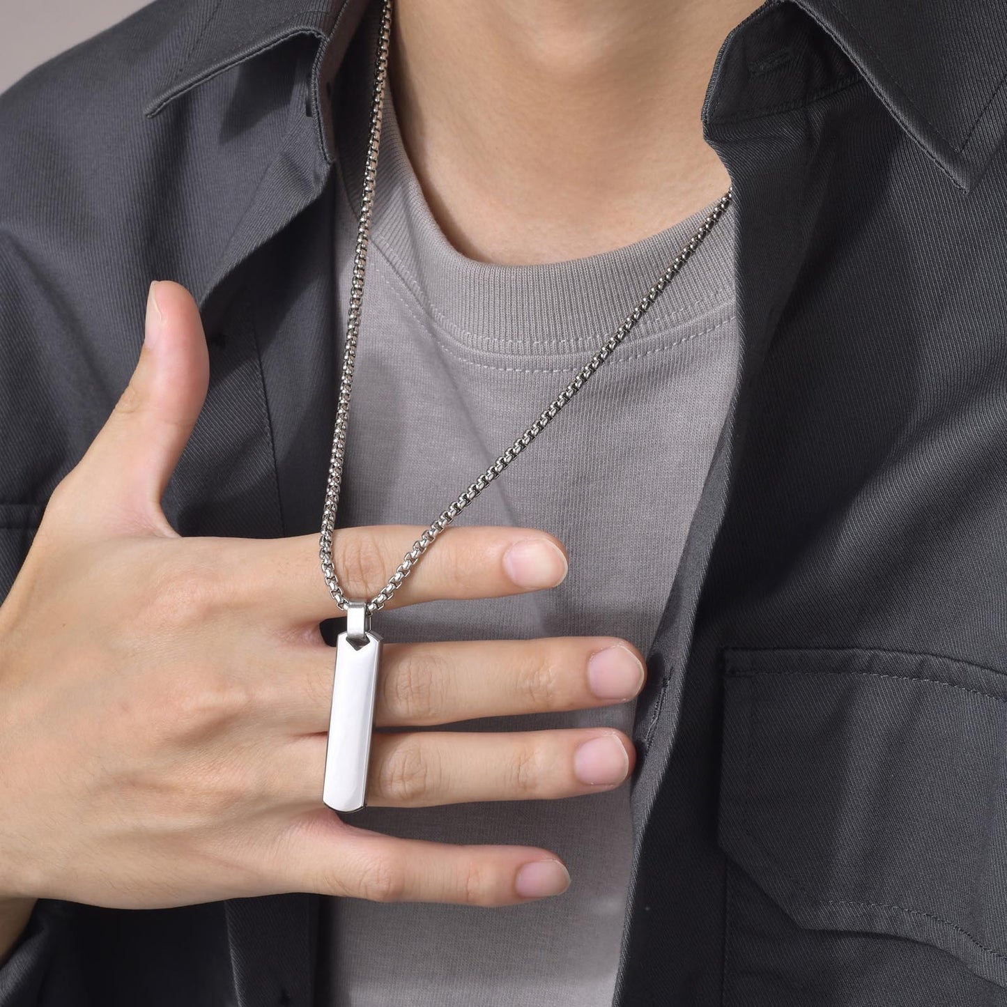 Collar con colgante de barra geométrica minimalista de acero inoxidable personalizable Kemstone - Joyería unisex personalizada para uso diario y regalos PN-1676