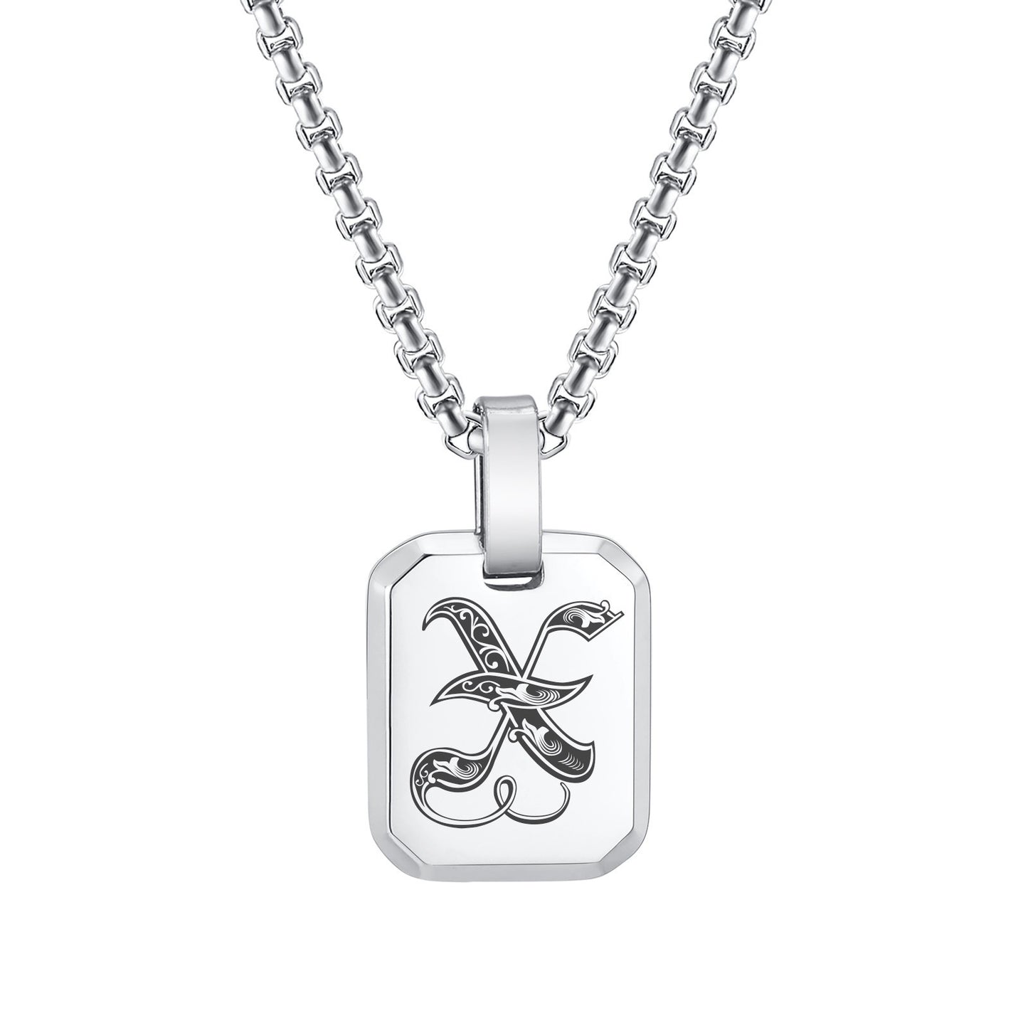 Kemston Initial Letter Pendant Necklace for Men Stainless Steel Tag Design PN-1925