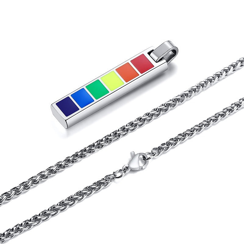 Kemstone Color Block Bar Pendant Necklace Stainless Steel Rectangle Design for Men PPN-004
