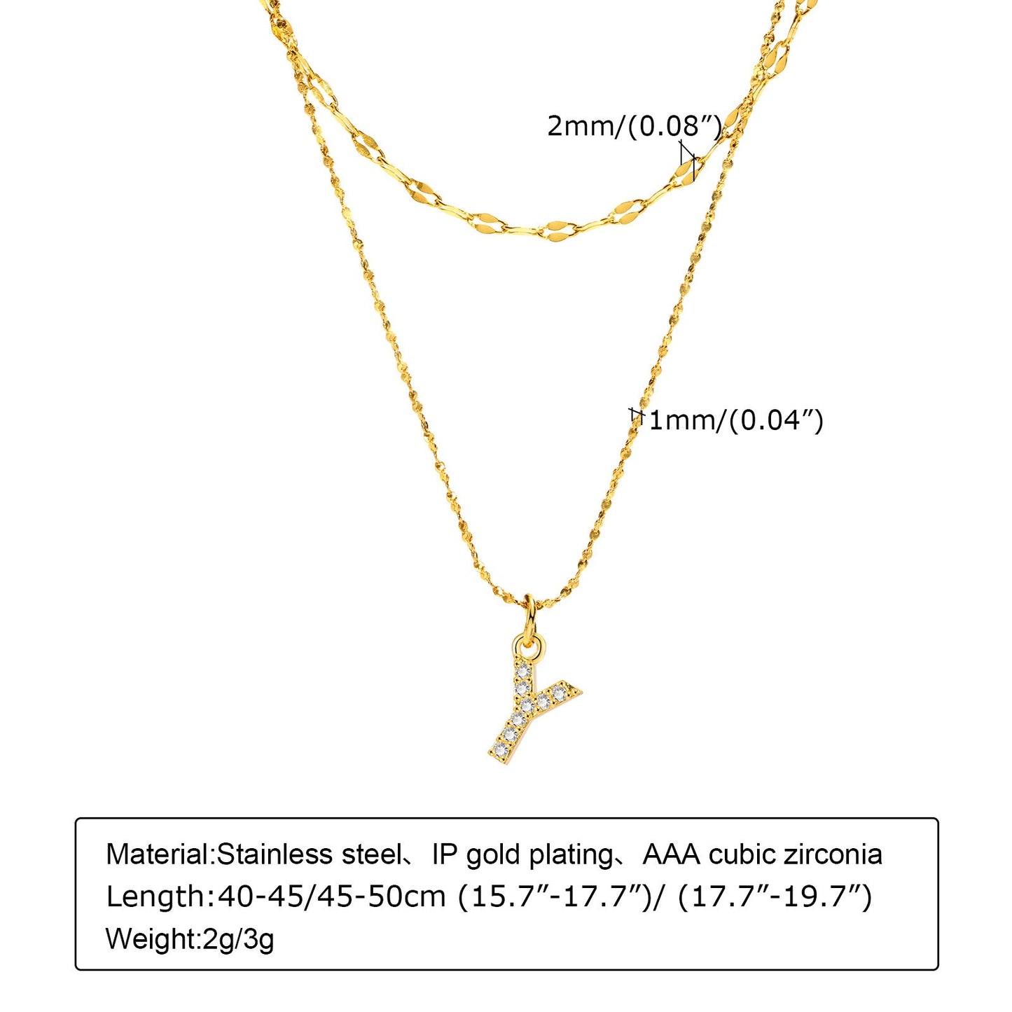 Collar de acero inoxidable Kemstone con 26 letras, cadena de estrellas y circonitas (2 piezas, verano, NC-1325G)