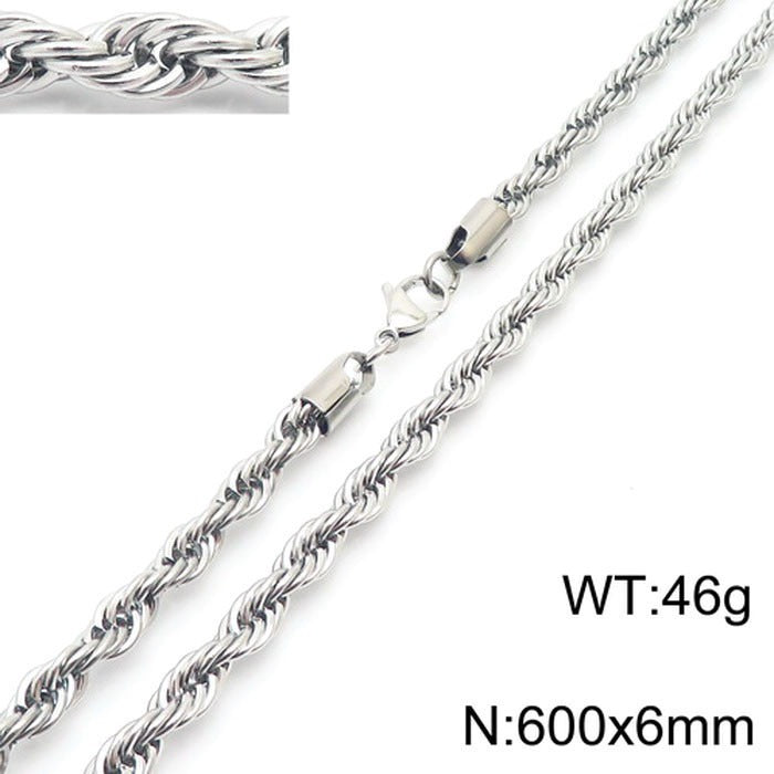 Kemstone Titanium Steel Twisted Rope Chain Necklace - Layering Necklace for Hiphop Rock Minimalist Jewelry, Stainless Steel Textured Collarbone Accessories KN228814-Z