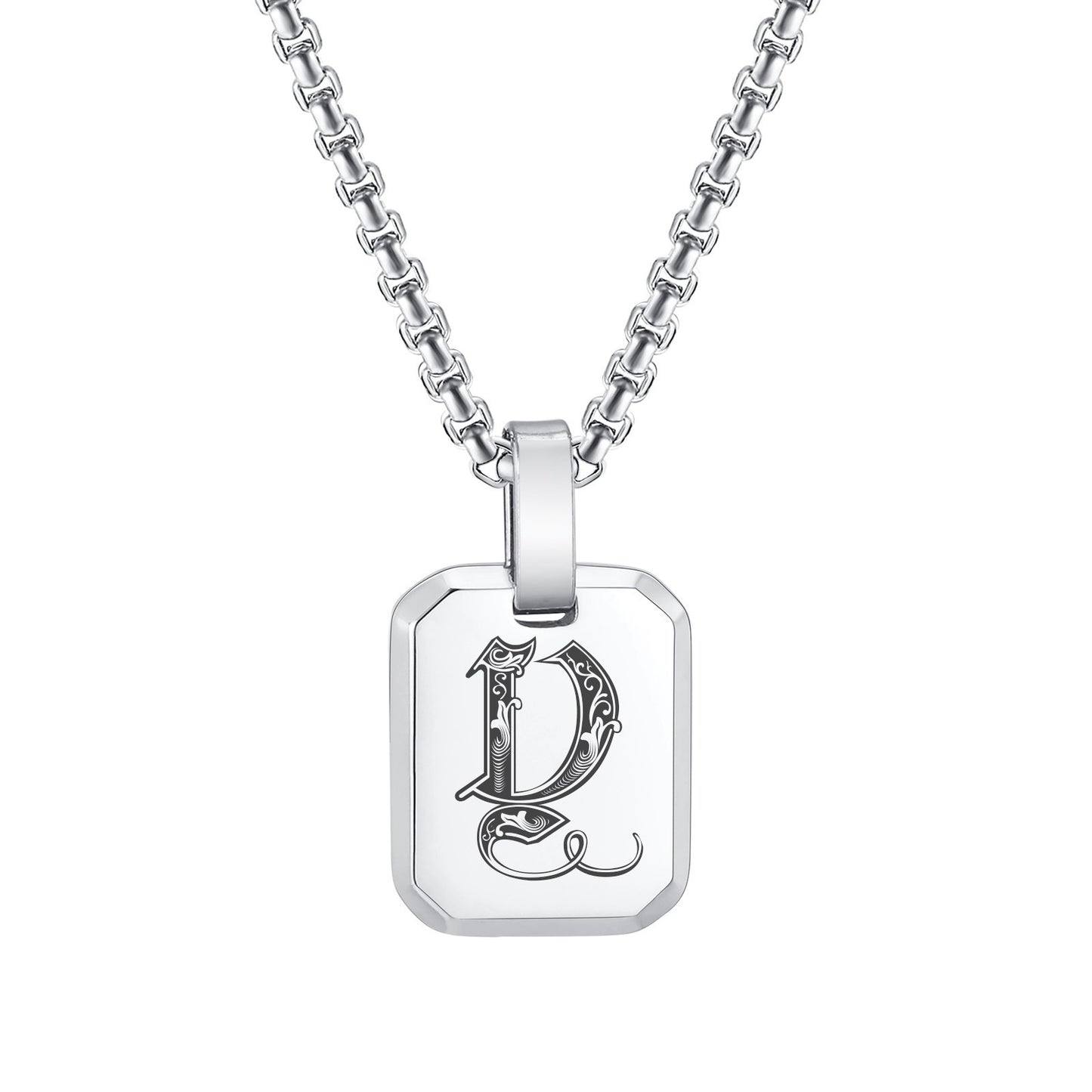 Kemston Initial Letter Pendant Necklace for Men Stainless Steel Tag Design PN-1925