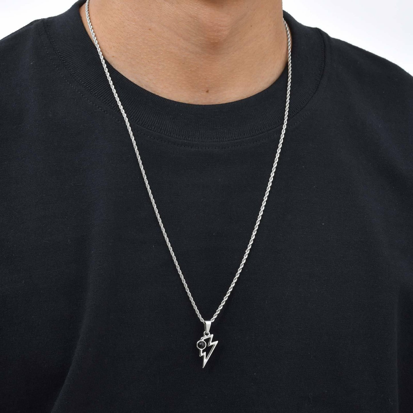 Kemstone Men’s Stainless Steel Lightning Pendant Necklace – Natural Stone Jewelry PN-2202