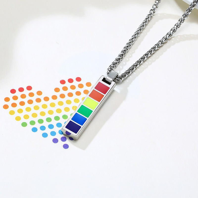 Kemstone Color Block Bar Pendant Necklace Stainless Steel Rectangle Design for Men PPN-004