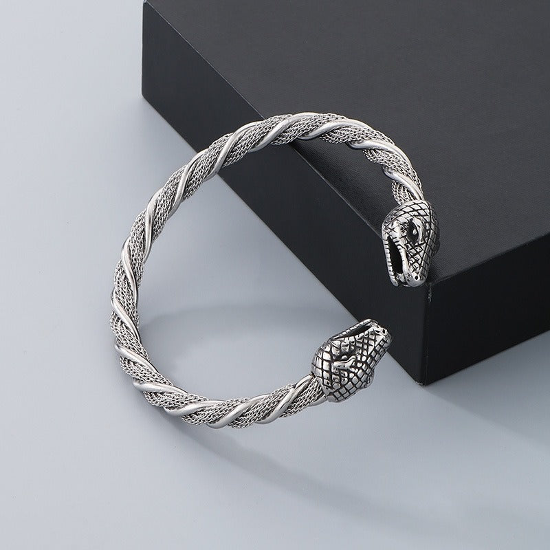 Kemstone Men’s Snake Cuff Bracelet Collection – Punk Norse Stainless Steel Open Bangle Gothic Streetwear KB139904