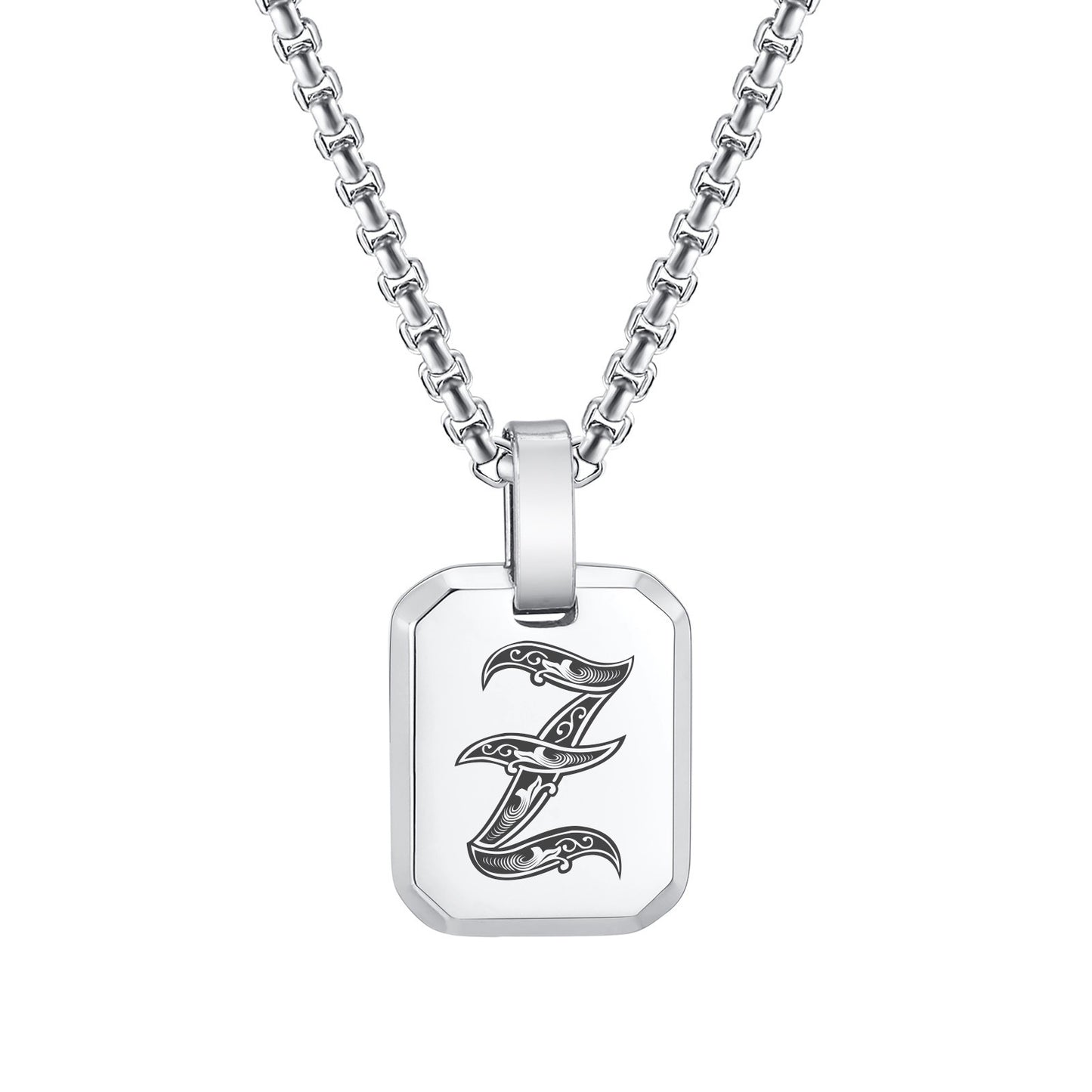 Kemston Initial Letter Pendant Necklace for Men Stainless Steel Tag Design PN-1925