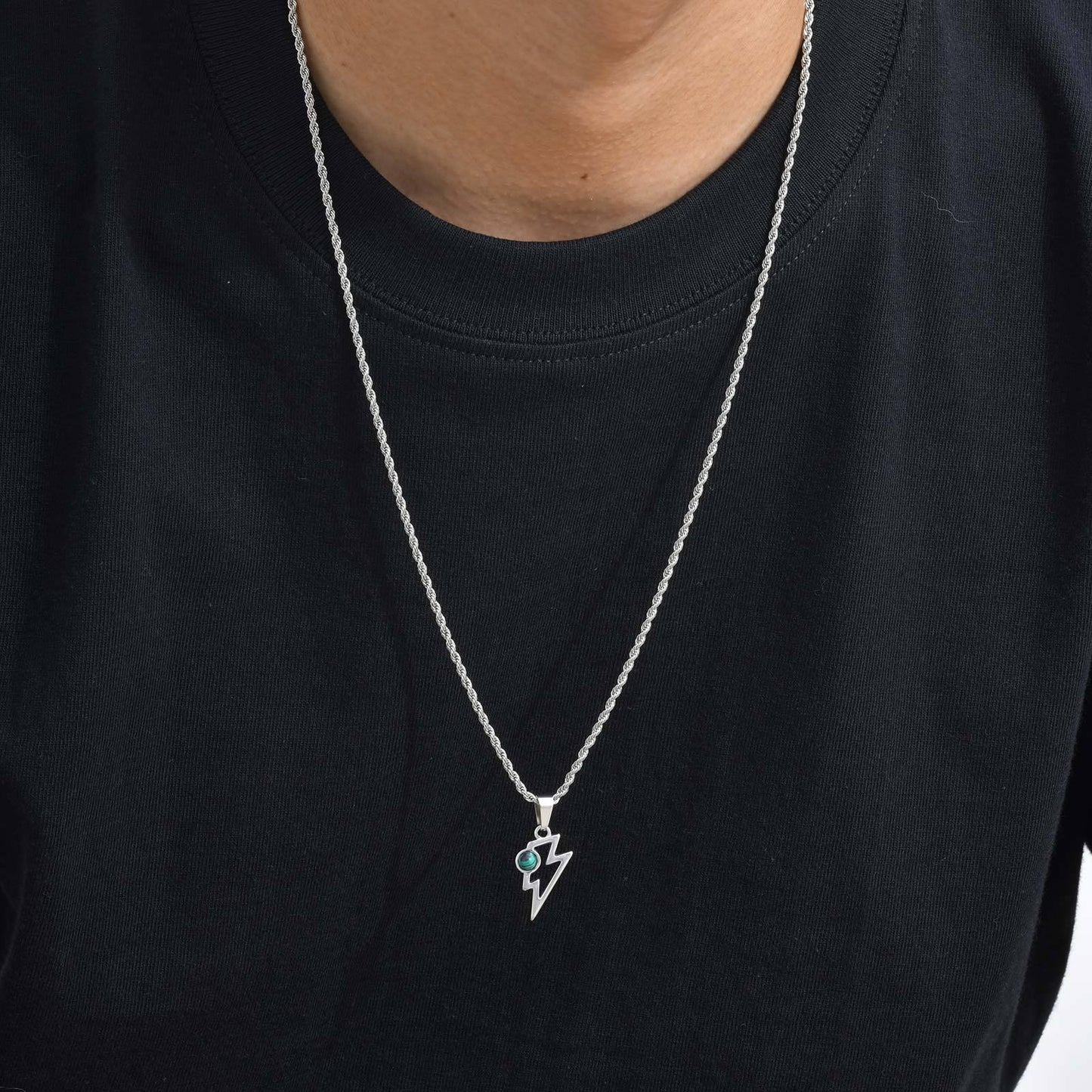 Kemstone Men’s Stainless Steel Lightning Pendant Necklace – Natural Stone Jewelry PN-2202
