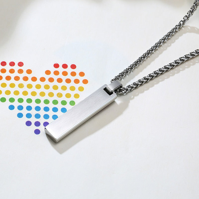 Kemstone Color Block Bar Pendant Necklace Stainless Steel Rectangle Design for Men PPN-004