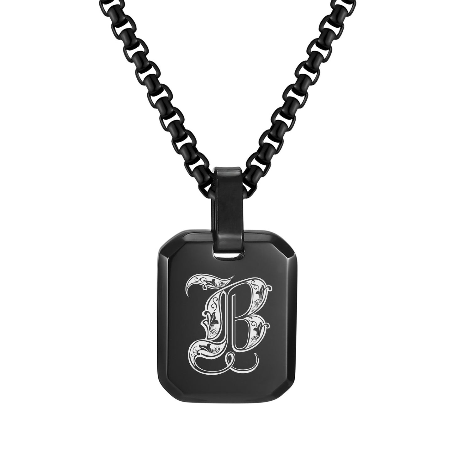 Kemston Initial Letter Pendant Necklace for Men Stainless Steel Tag Design PN-1925