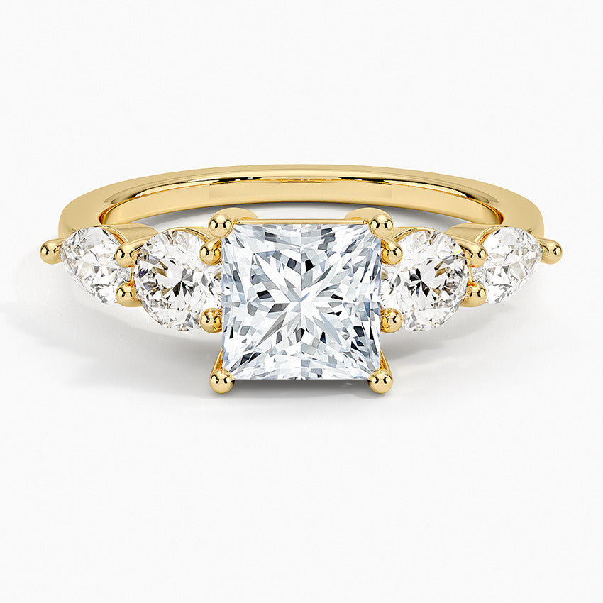 Kemstone Princess Cut Moissanite Five-Stone Ring for Women, 1–6 Carat, Gold-Plated S925 SU545R