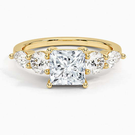 Kemstone Princess Cut Moissanite Five-Stone Ring for Women, 1–6 Carat, Gold-Plated S925 SU545R