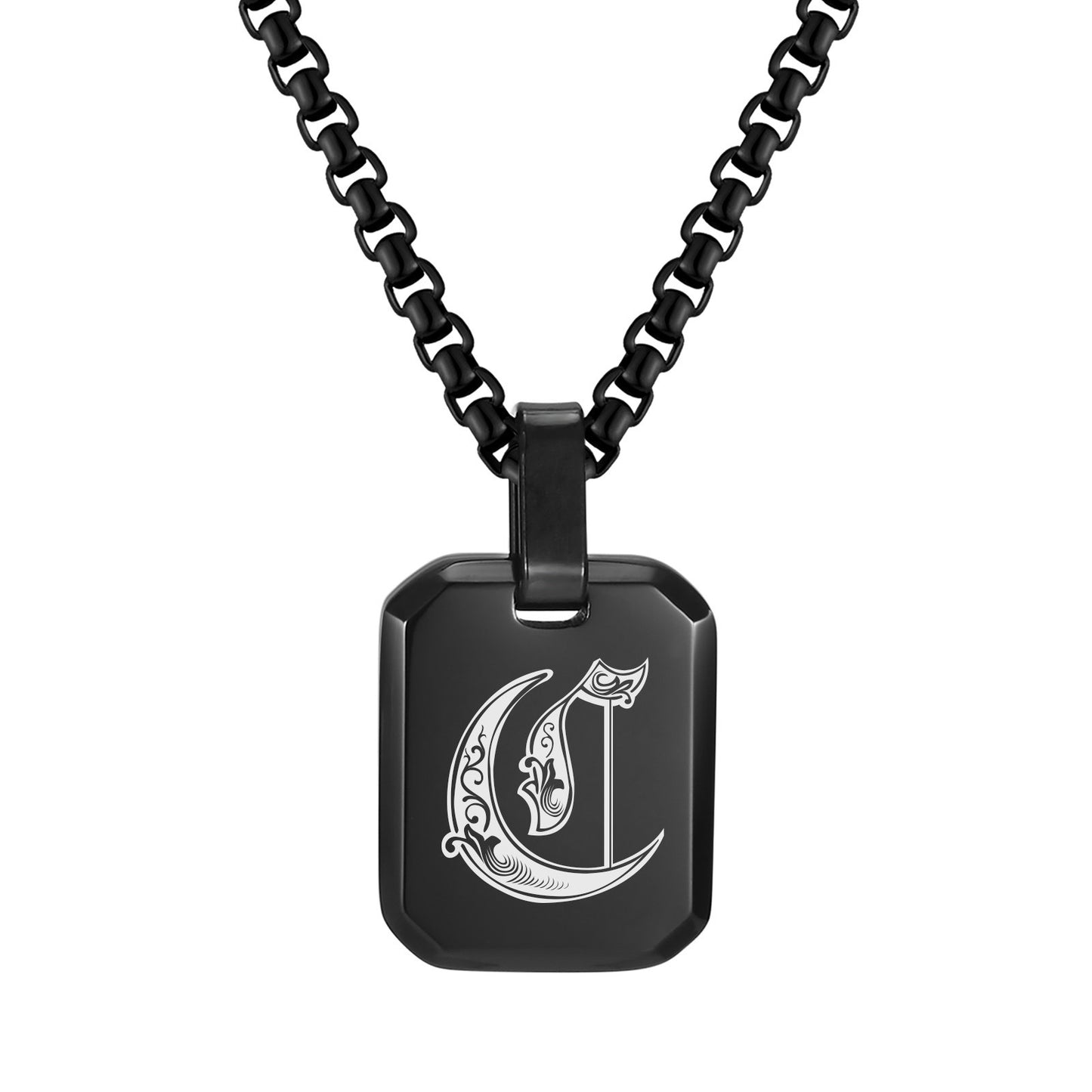 Kemston Initial Letter Pendant Necklace for Men Stainless Steel Tag Design PN-1925