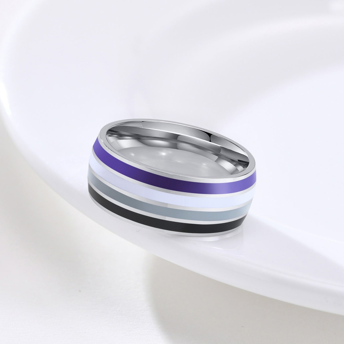 Anillo de cinta arcoíris Kemstone de 8 mm | Joya llamativa de acero de colores para uso diario y regalo PR-033