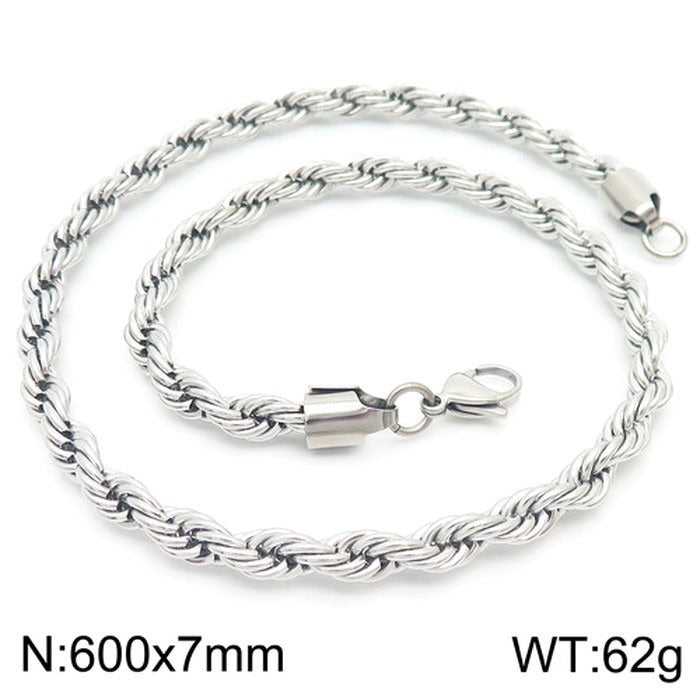 Kemstone Titanium Steel Twisted Rope Chain Necklace - Layering Necklace for Hiphop Rock Minimalist Jewelry, Stainless Steel Textured Collarbone Accessories KN228814-Z