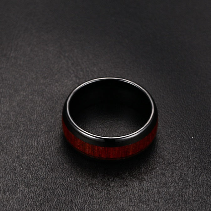 Kemstone Tungsten Steel Wood Grain Inlay Ring – Men’s Modern Wood Design Band TCR-022