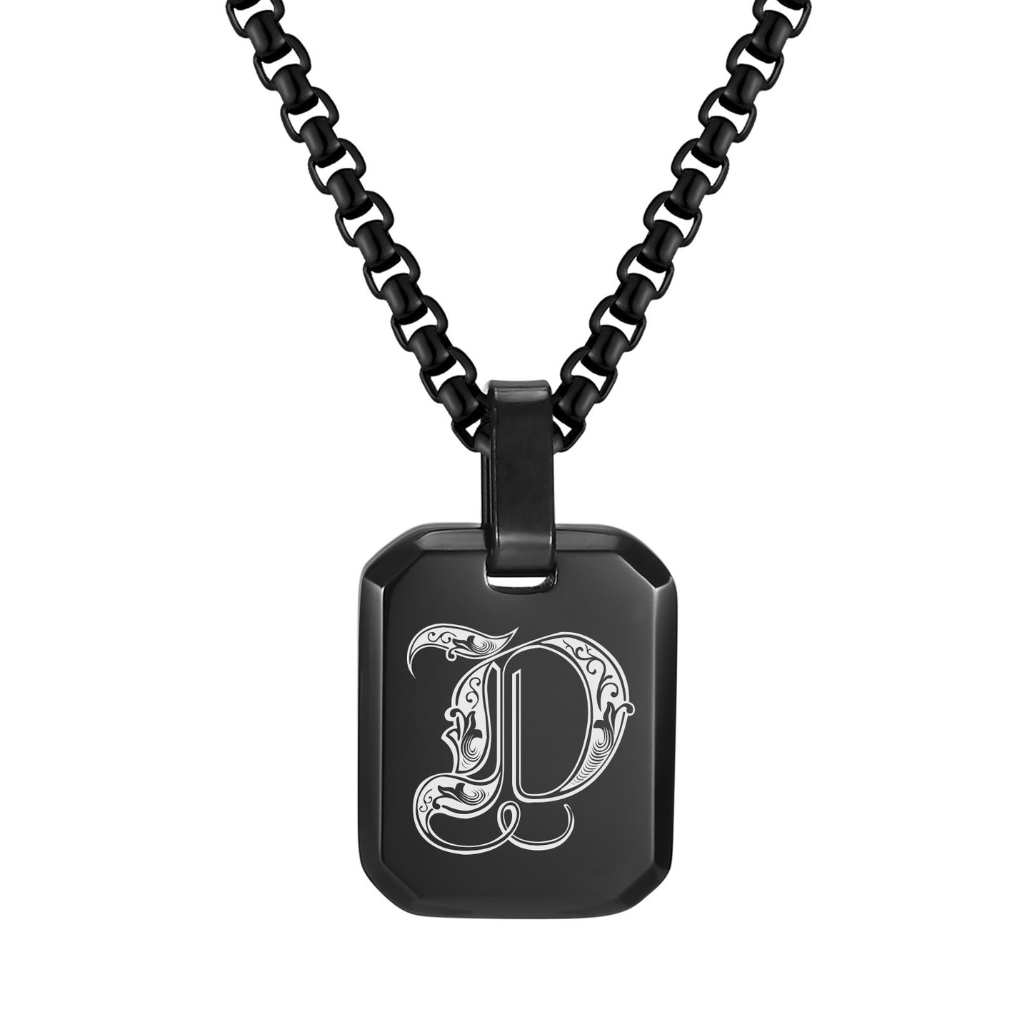 Kemston Initial Letter Pendant Necklace for Men Stainless Steel Tag Design PN-1925
