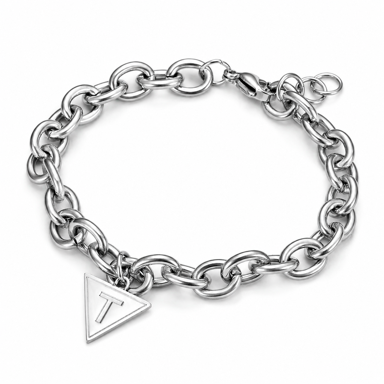 Kemstone Stainless Steel Triangle T Charm Chunky Chain Bracelet for Men TB0093