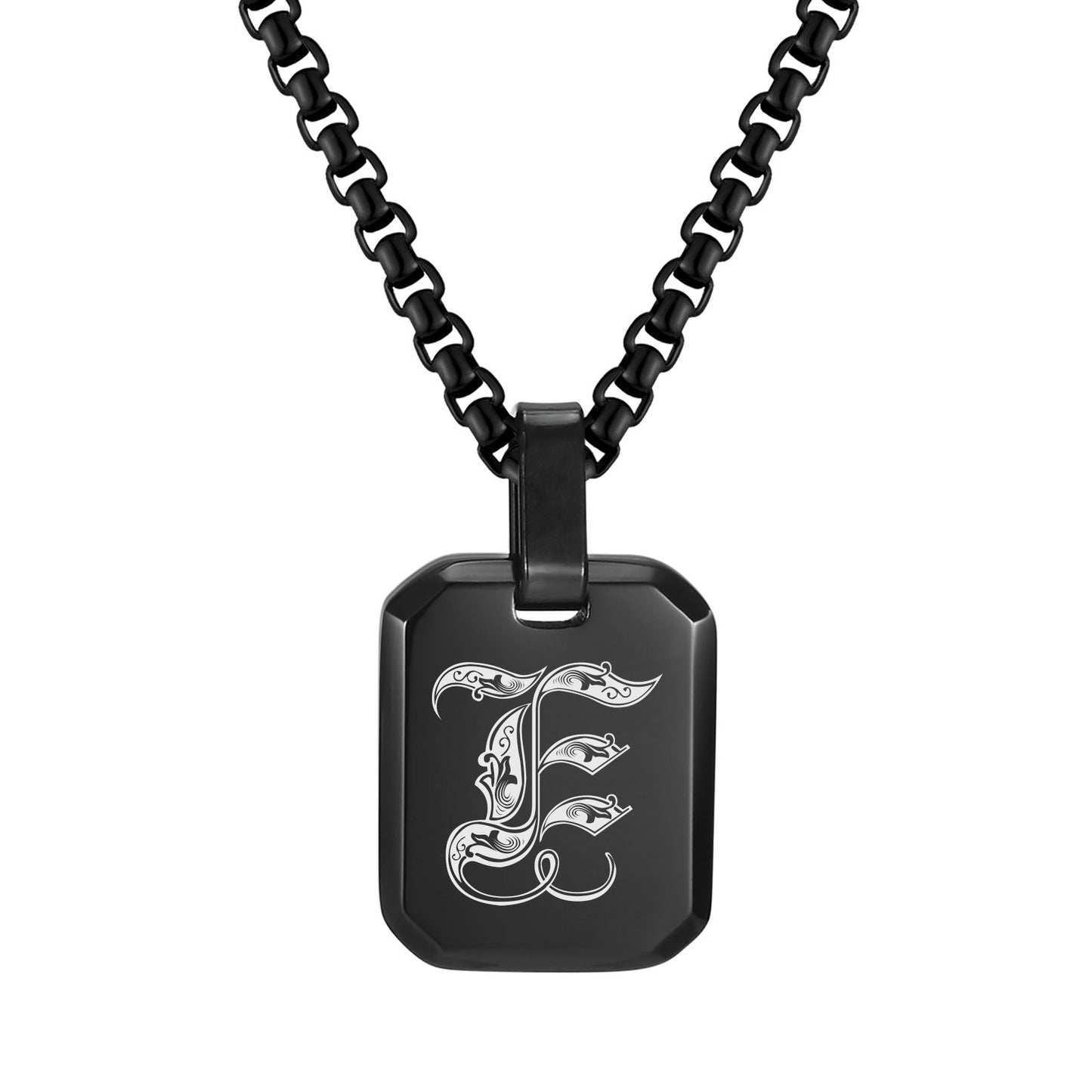 Kemston Initial Letter Pendant Necklace for Men Stainless Steel Tag Design PN-1925